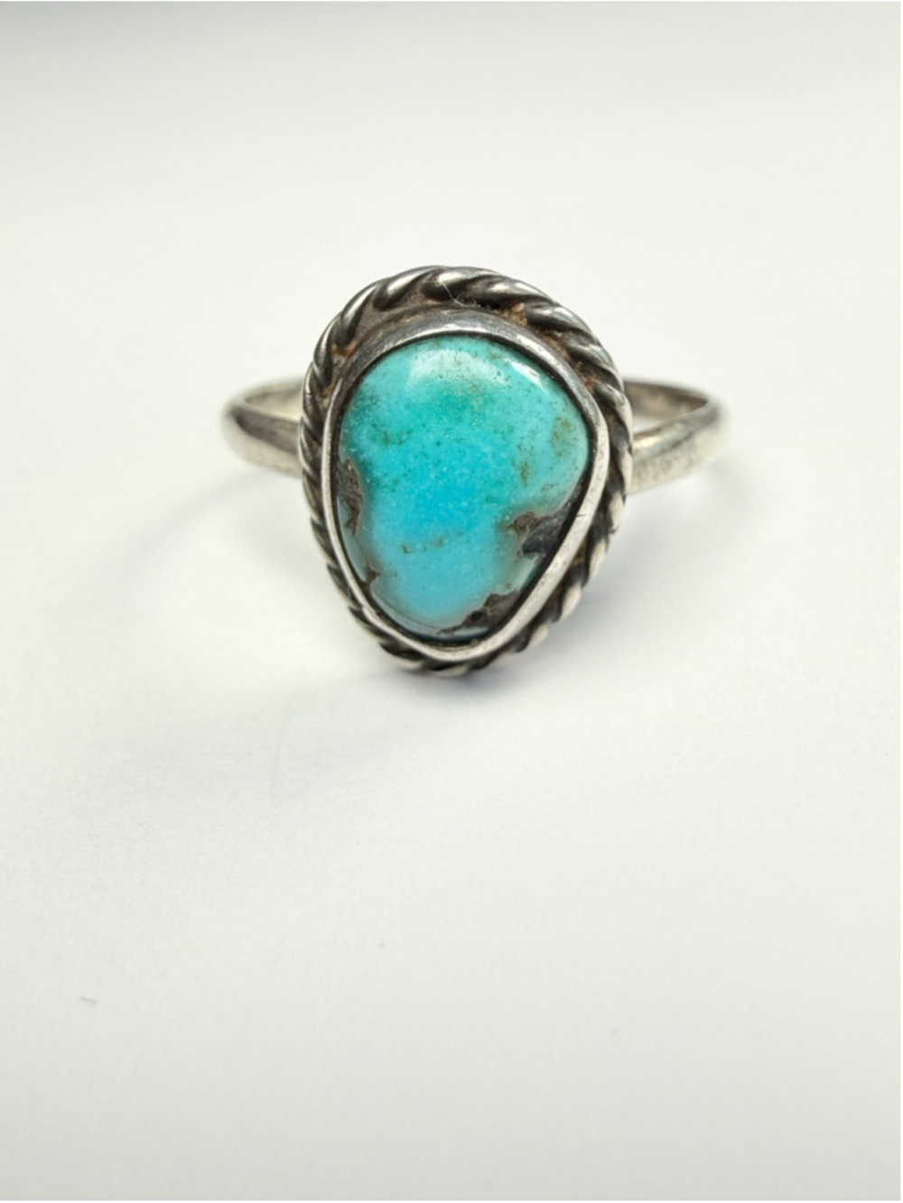 Old Pawn Native American Turquoise 925 Sterling Silver Vintage Rope Ring